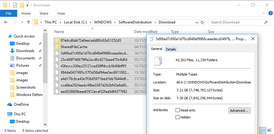 Delete corrupted windows 10 update files missing